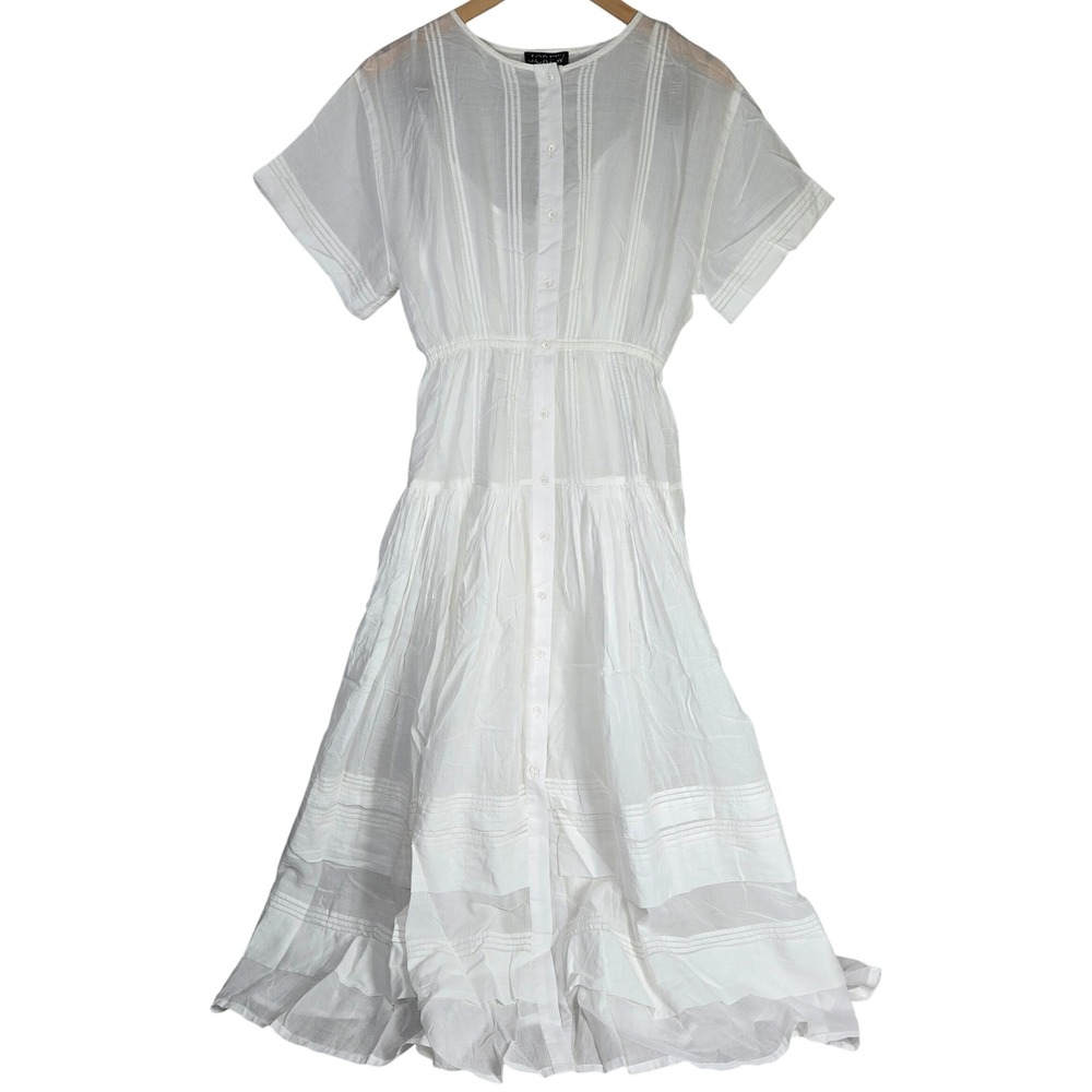 J. Crew Pintuck shirt-dress in cotton voile White CK804 XS NWT Short Sleeve Midi
